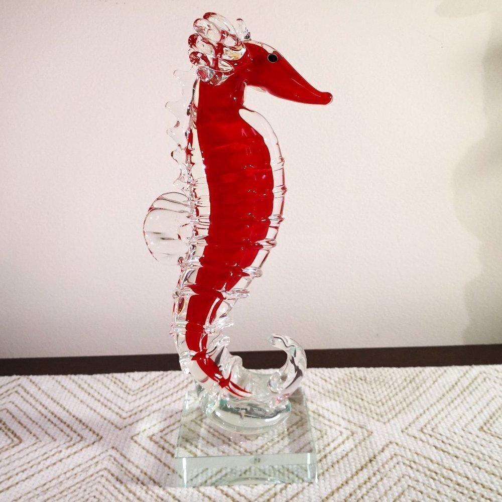 Crystal Seahorse Figurine‎ Glass Art 10"x3 1/4"